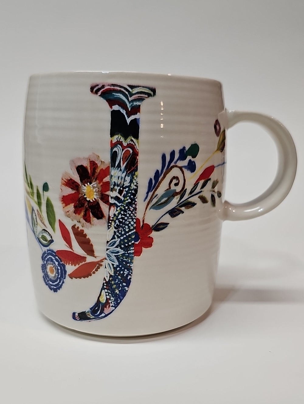 Anthropologie x Starla M. Halfmann Letter "J" Monogram Ceramic Floral Coffee Mug